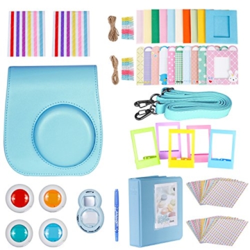 Neewer 10 in 1 Zubehör Kit für Fujifilm Instax Mini 8/8s/8+/9 beinhältet Kamera Tasche/Album/Selfie Lense/4x Farbfilter/5x Film Frames/20x Wand hängen Bilder/40x Border-Aufkleber/2x Corner Aufkleber/Stift - 1