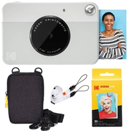 Kodak Printomatic Sofortbildkamera (Grau) Basis-Paket + Zinkpapier (20 Blätter) + Luxus-Etui + Bequemer Halsriemen - 1