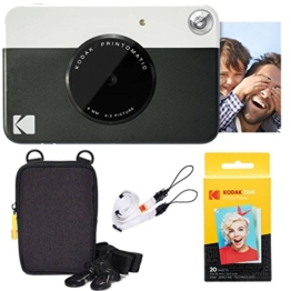 Kodak Printomatic Sofortbildkamera (Schwarz) Basis-Paket + Zinkpapier (20 Blätter) + Luxus-Etui + Bequemer Halsriemen - 1